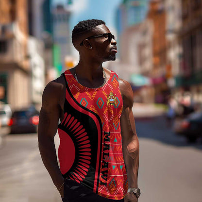 Malawi Patterns African Men Tank Top Blended with Flag Colors and National Emblem