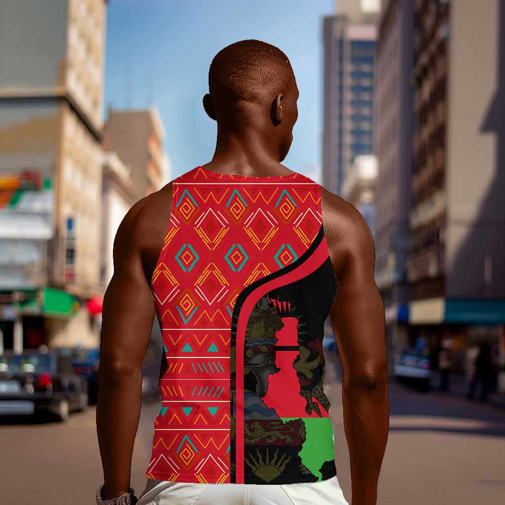 Malawi Patterns African Men Tank Top Blended with Flag Colors and National Emblem