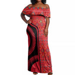 Malawi Patterns African Off Shoulder Maxi Dress Blended with Flag Colors and National Emblem
