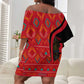Malawi Patterns African Off Shoulder Short Dress Blended with Flag Colors and National Emblem