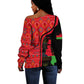 Malawi Patterns African Off Shoulder Sweater Blended with Flag Colors and National Emblem