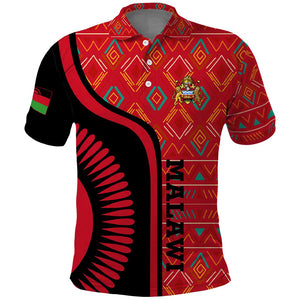 Malawi Patterns African Polo Shirt Blended with Flag Colors and National Emblem