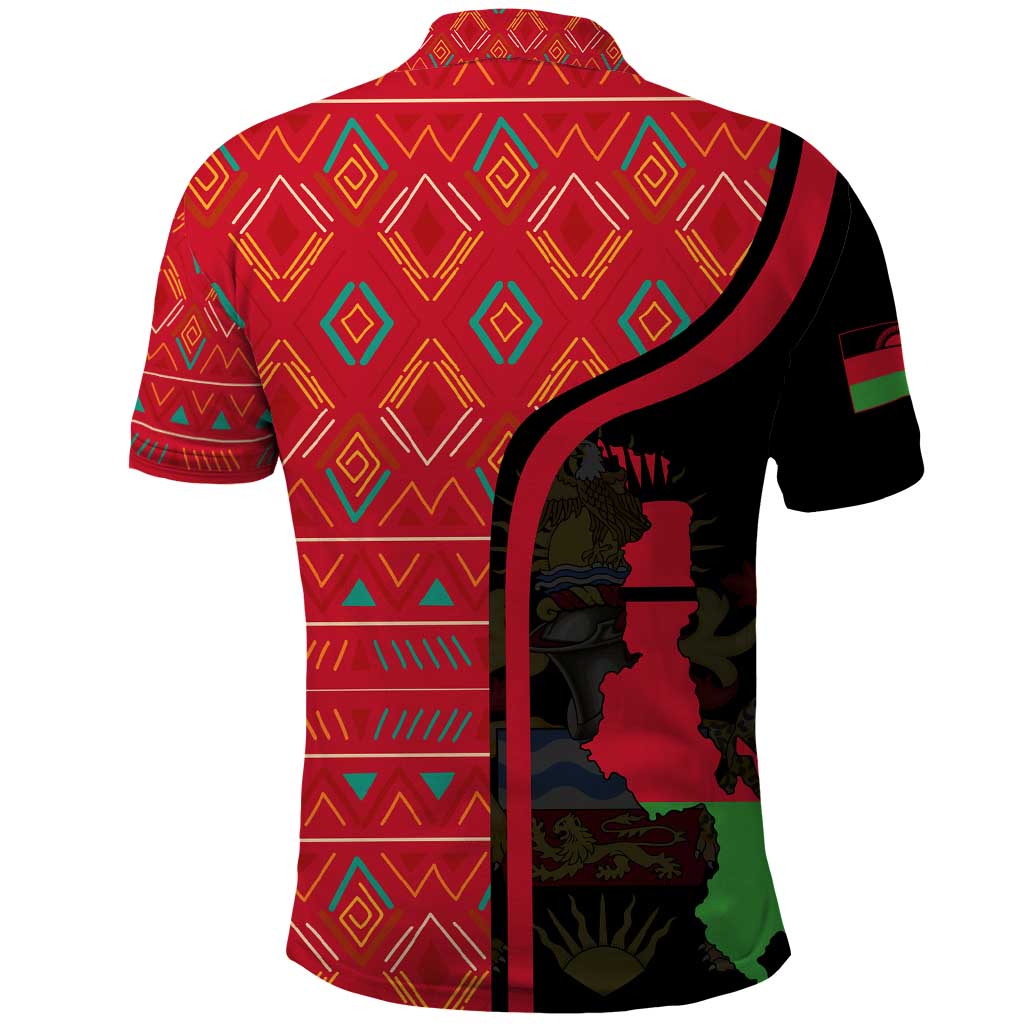 Malawi Patterns African Polo Shirt Blended with Flag Colors and National Emblem