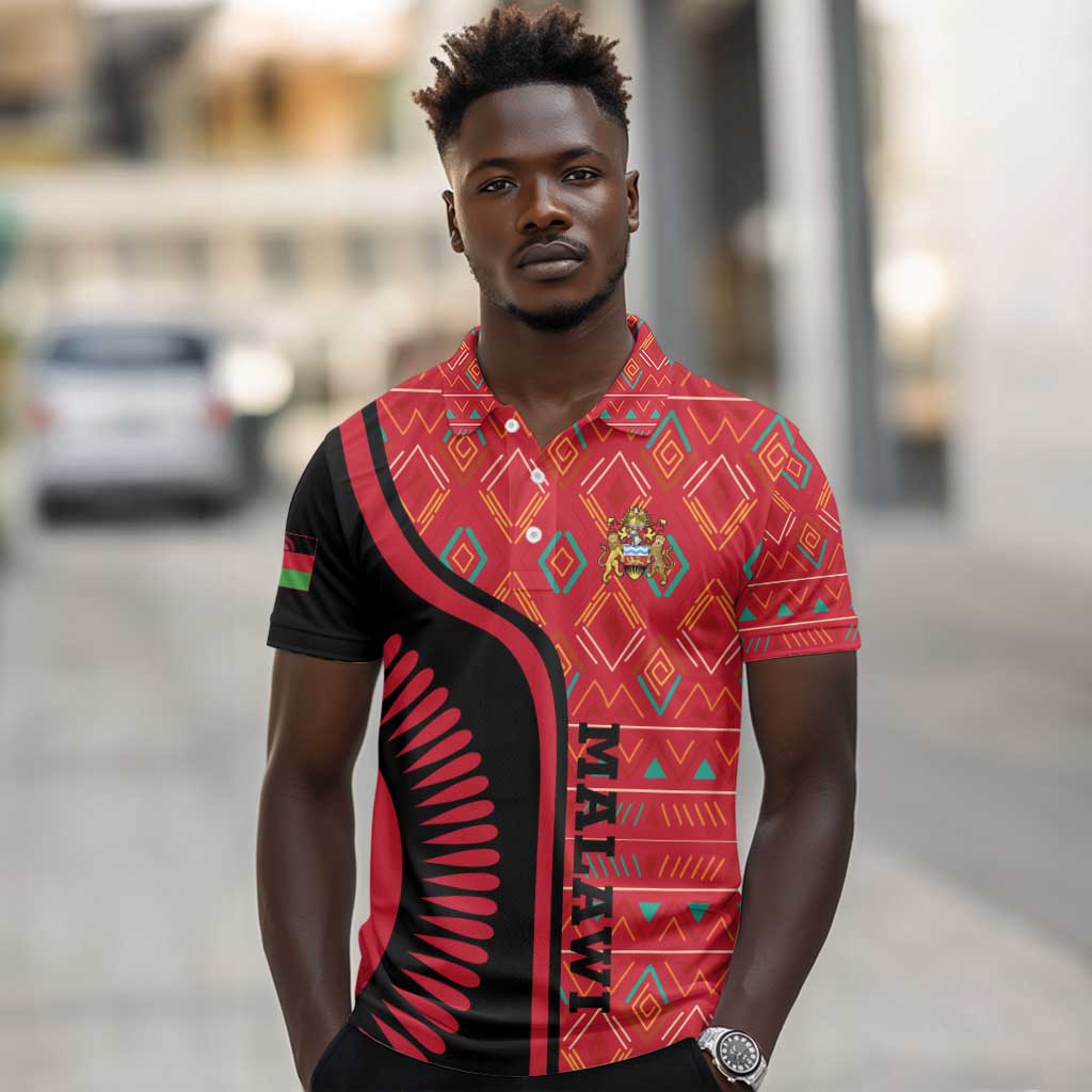 Malawi Patterns African Polo Shirt Blended with Flag Colors and National Emblem