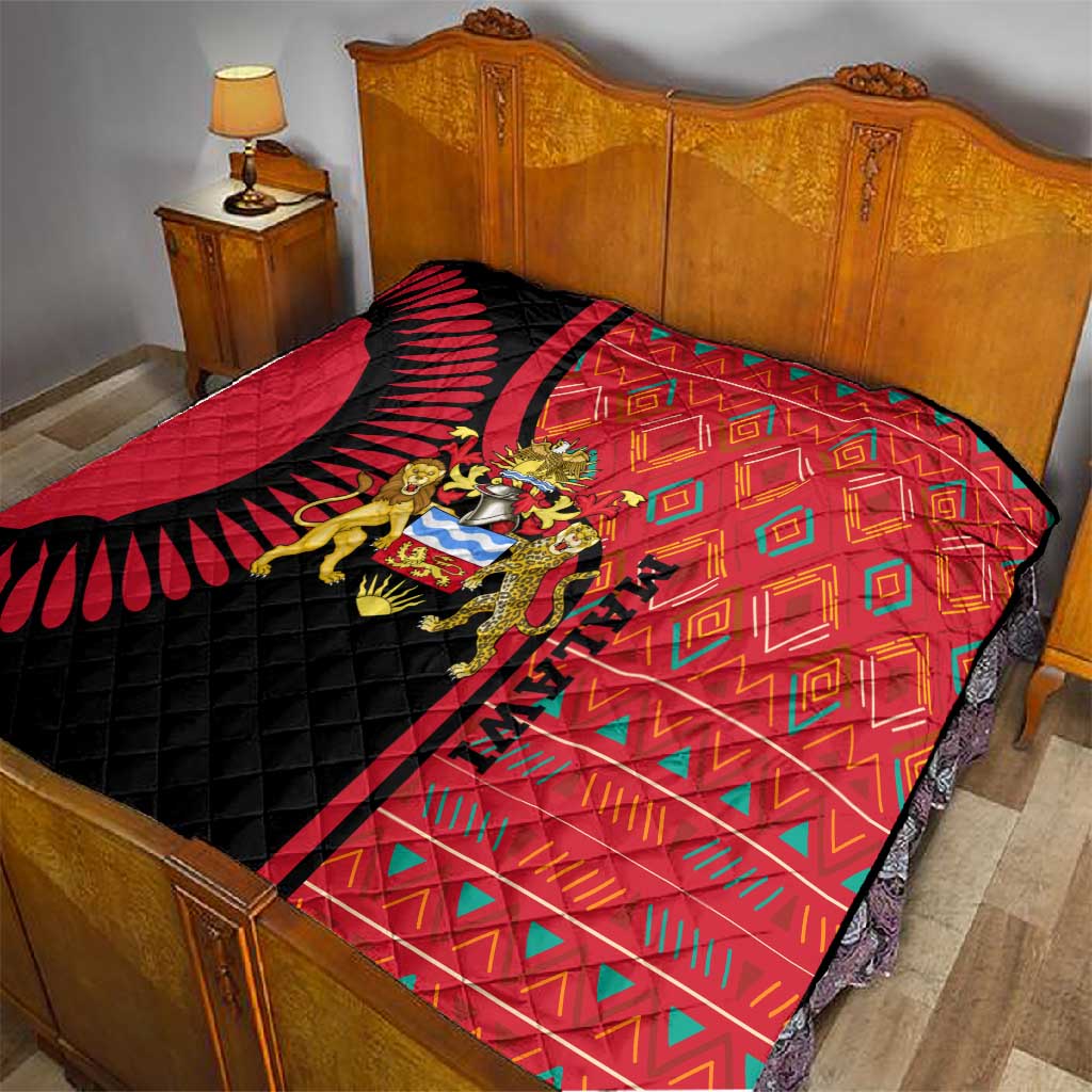 Malawi Patterns African Quilt Blended with Flag Colors and National Emblem