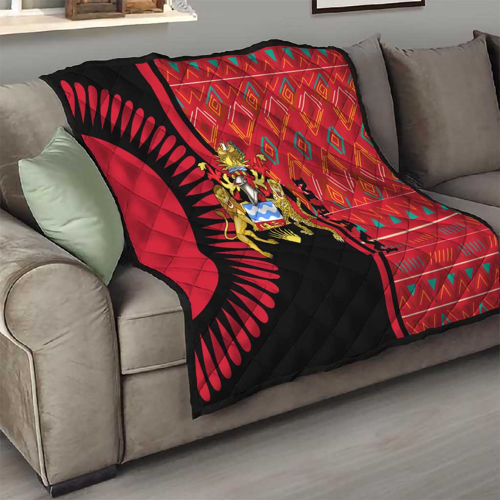 Malawi Patterns African Quilt Blended with Flag Colors and National Emblem