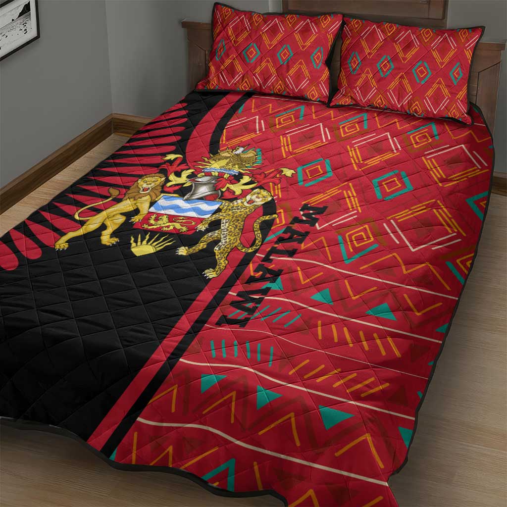 Malawi Patterns African Quilt Bed Set Blended with Flag Colors and National Emblem