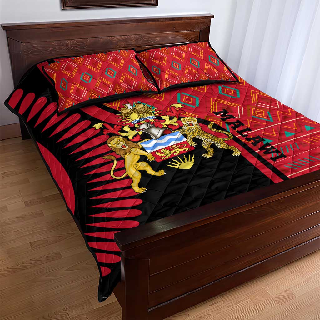Malawi Patterns African Quilt Bed Set Blended with Flag Colors and National Emblem