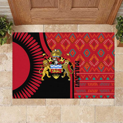 Malawi Patterns African Rubber Doormat Blended with Flag Colors and National Emblem