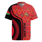 Malawi Patterns African Rugby Jersey Blended with Flag Colors and National Emblem