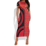 Malawi Patterns African Short Sleeve Bodycon Dress Blended with Flag Colors and National Emblem TS04