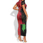 Malawi Patterns African Short Sleeve Bodycon Dress Blended with Flag Colors and National Emblem TS04