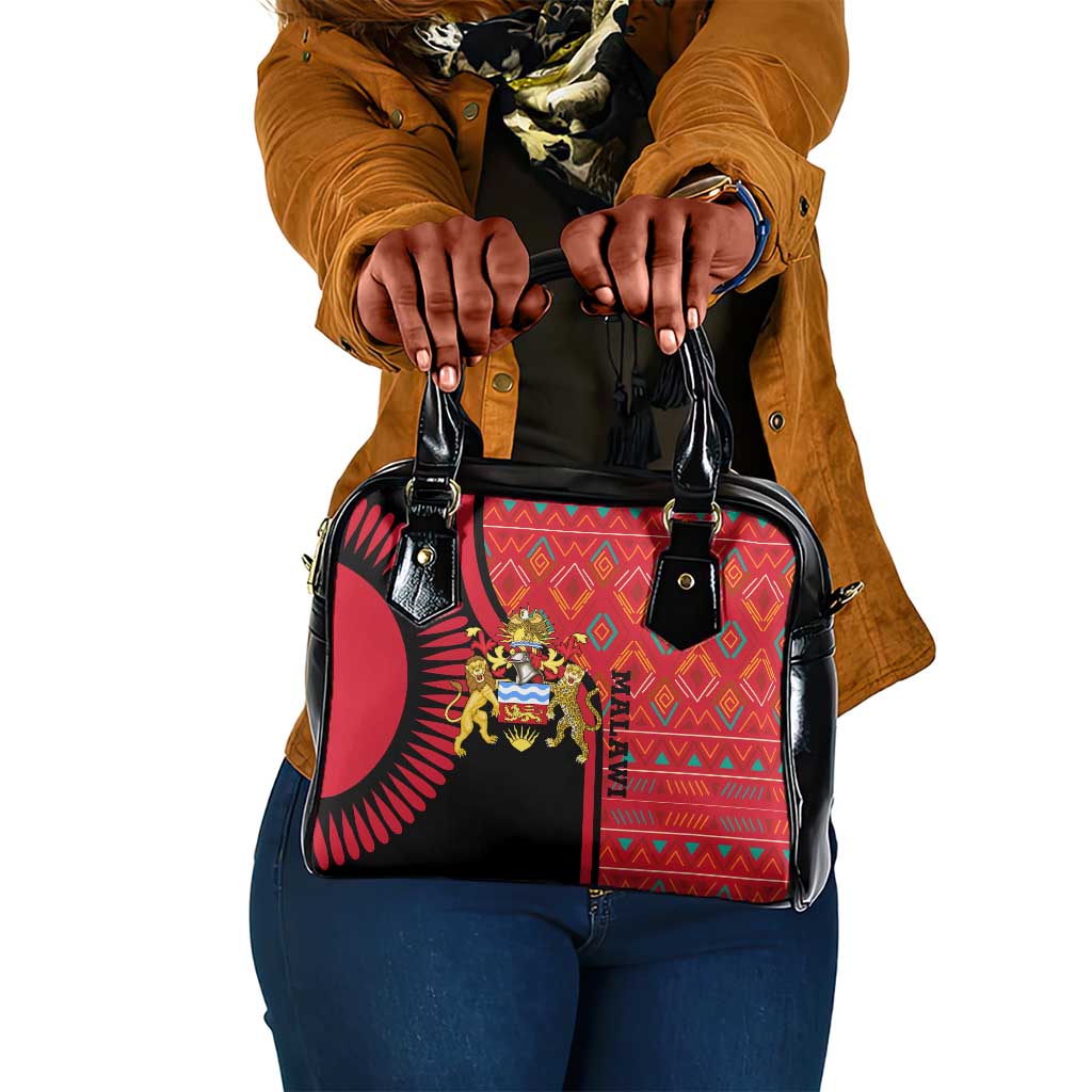 Malawi Patterns African Shoulder Handbag Blended with Flag Colors and National Emblem