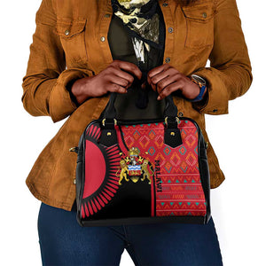 Malawi Patterns African Shoulder Handbag Blended with Flag Colors and National Emblem