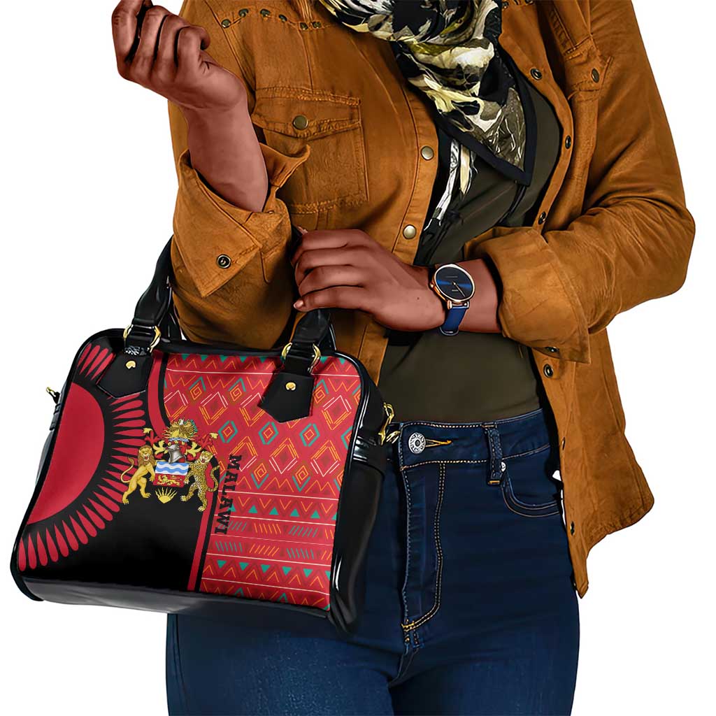 Malawi Patterns African Shoulder Handbag Blended with Flag Colors and National Emblem
