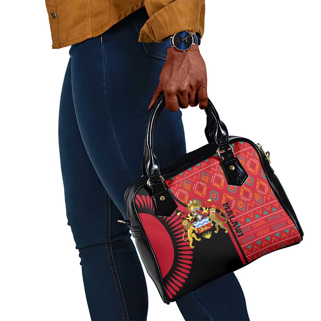 Malawi Patterns African Shoulder Handbag Blended with Flag Colors and National Emblem
