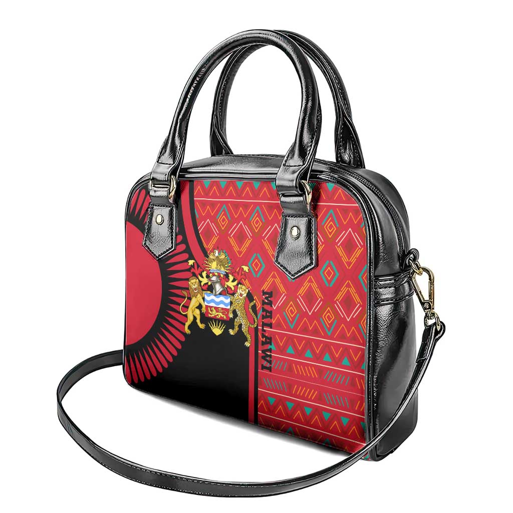 Malawi Patterns African Shoulder Handbag Blended with Flag Colors and National Emblem