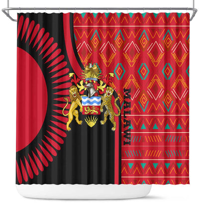 Malawi Patterns African Shower Curtain Blended with Flag Colors and National Emblem