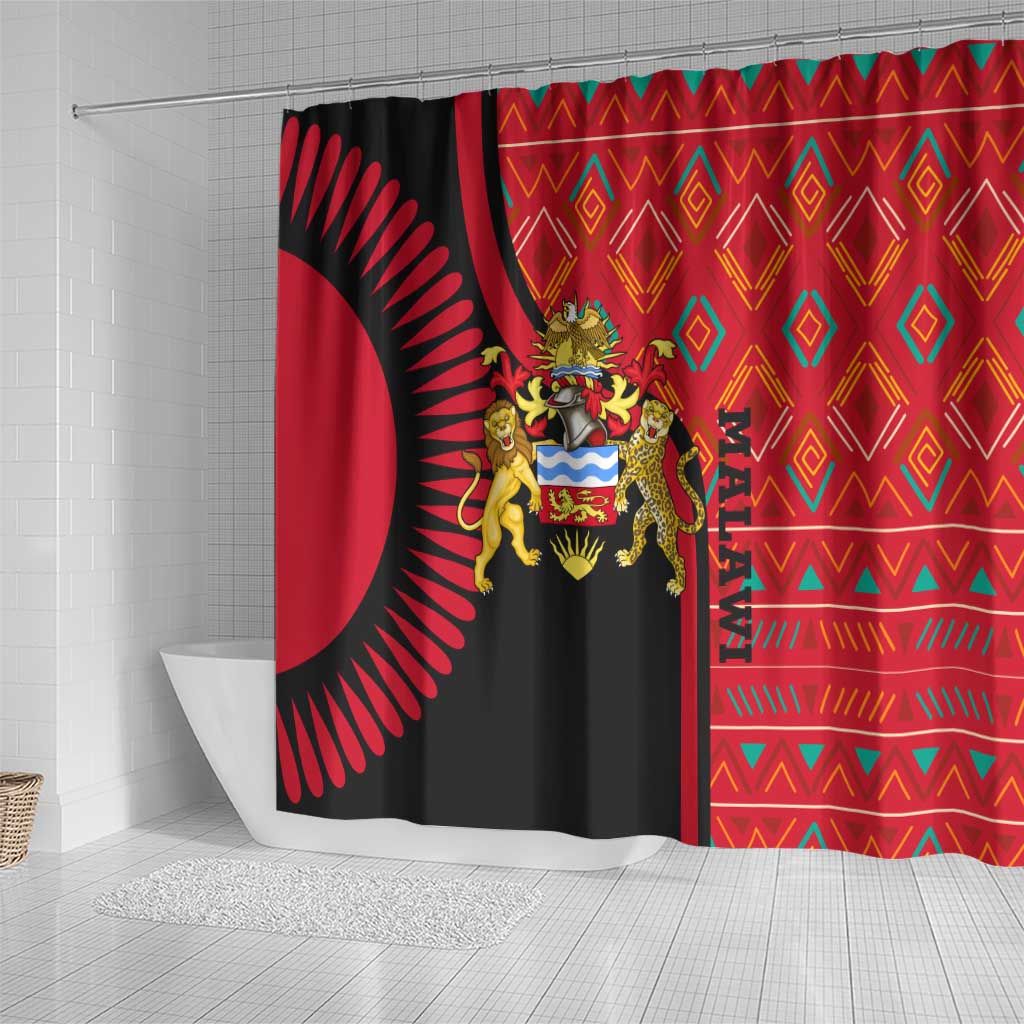 Malawi Patterns African Shower Curtain Blended with Flag Colors and National Emblem