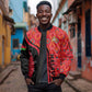 Malawi Patterns African Sleeve Zip Bomber Jacket Blended with Flag Colors and National Emblem