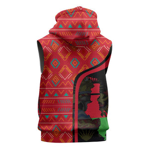 Malawi Patterns African Sleeveless Hoodie Blended with Flag Colors and National Emblem - African Pride