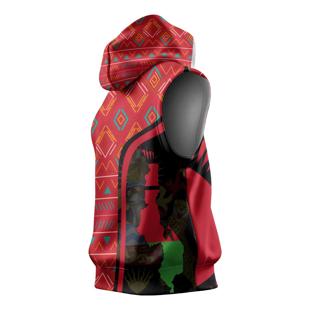 Malawi Patterns African Sleeveless Hoodie Blended with Flag Colors and National Emblem - African Pride