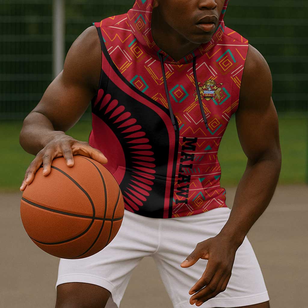 Malawi Patterns African Sleeveless Hoodie Blended with Flag Colors and National Emblem - African Pride