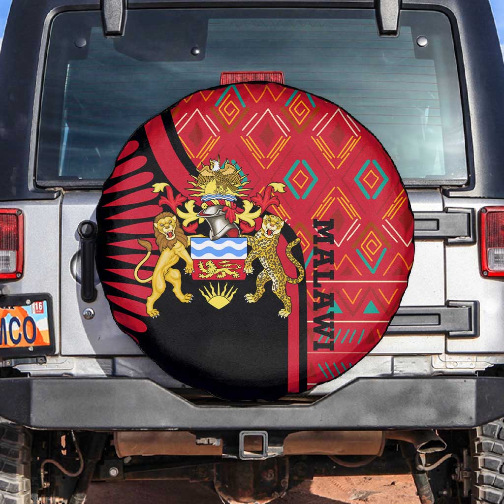 Malawi Patterns African Spare Tire Cover Blended with Flag Colors and National Emblem