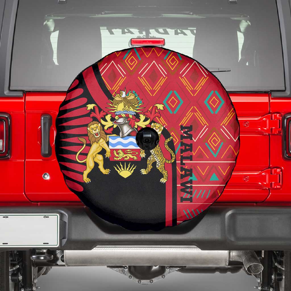 Malawi Patterns African Spare Tire Cover Blended with Flag Colors and National Emblem