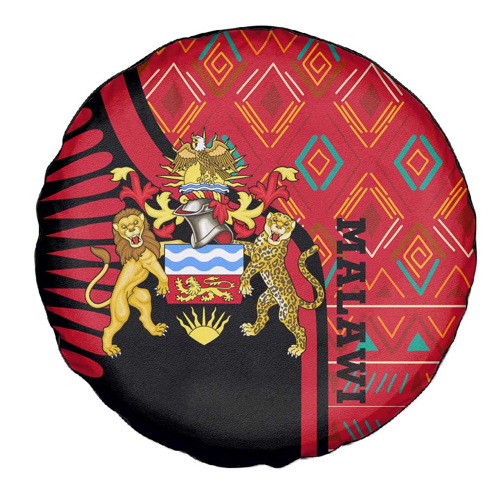 Malawi Patterns African Spare Tire Cover Blended with Flag Colors and National Emblem