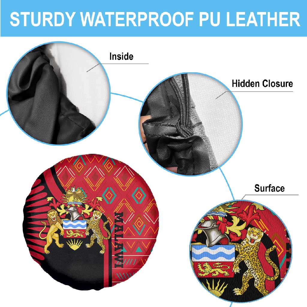 Malawi Patterns African Spare Tire Cover Blended with Flag Colors and National Emblem