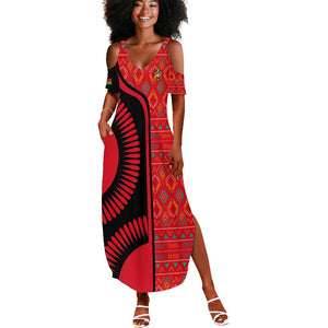 Malawi Patterns African Summer Maxi Dress Blended with Flag Colors and National Emblem