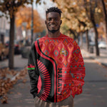 Malawi Patterns African Sweatshirt Blended with Flag Colors and National Emblem