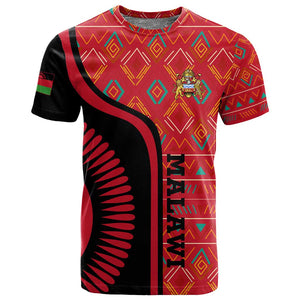 Malawi Patterns African T shirt Blended with Flag Colors and National Emblem