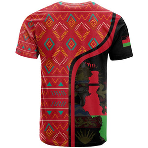 Malawi Patterns African T shirt Blended with Flag Colors and National Emblem