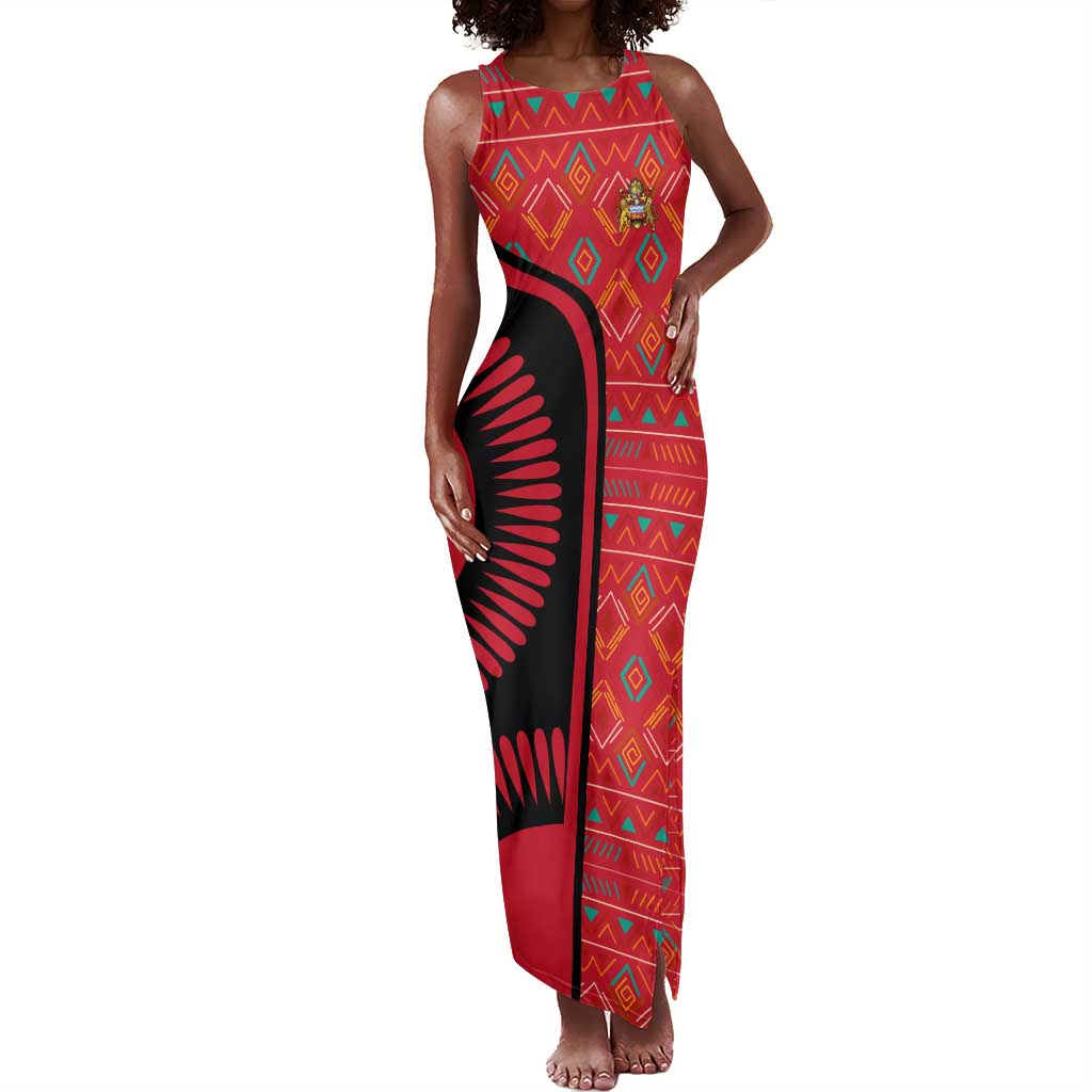 Malawi Patterns African Tank Maxi Dress Blended with Flag Colors and National Emblem