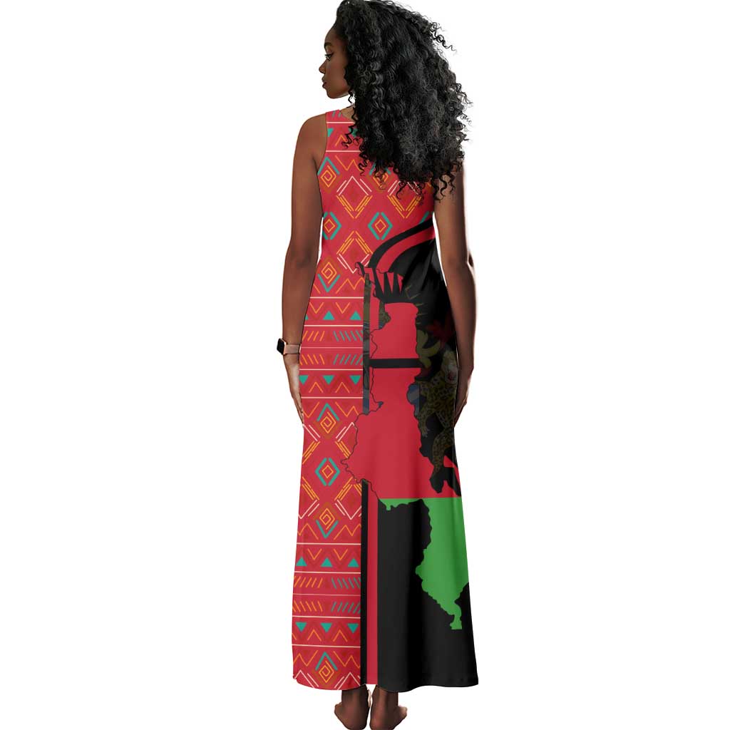 Malawi Patterns African Tank Maxi Dress Blended with Flag Colors and National Emblem