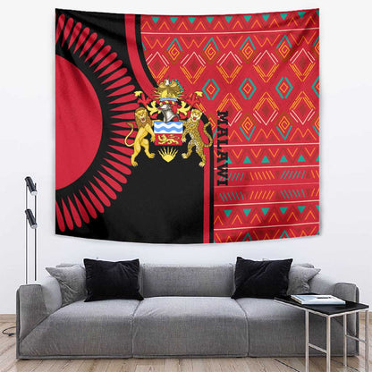 Malawi Patterns African Tapestry Blended with Flag Colors and National Emblem