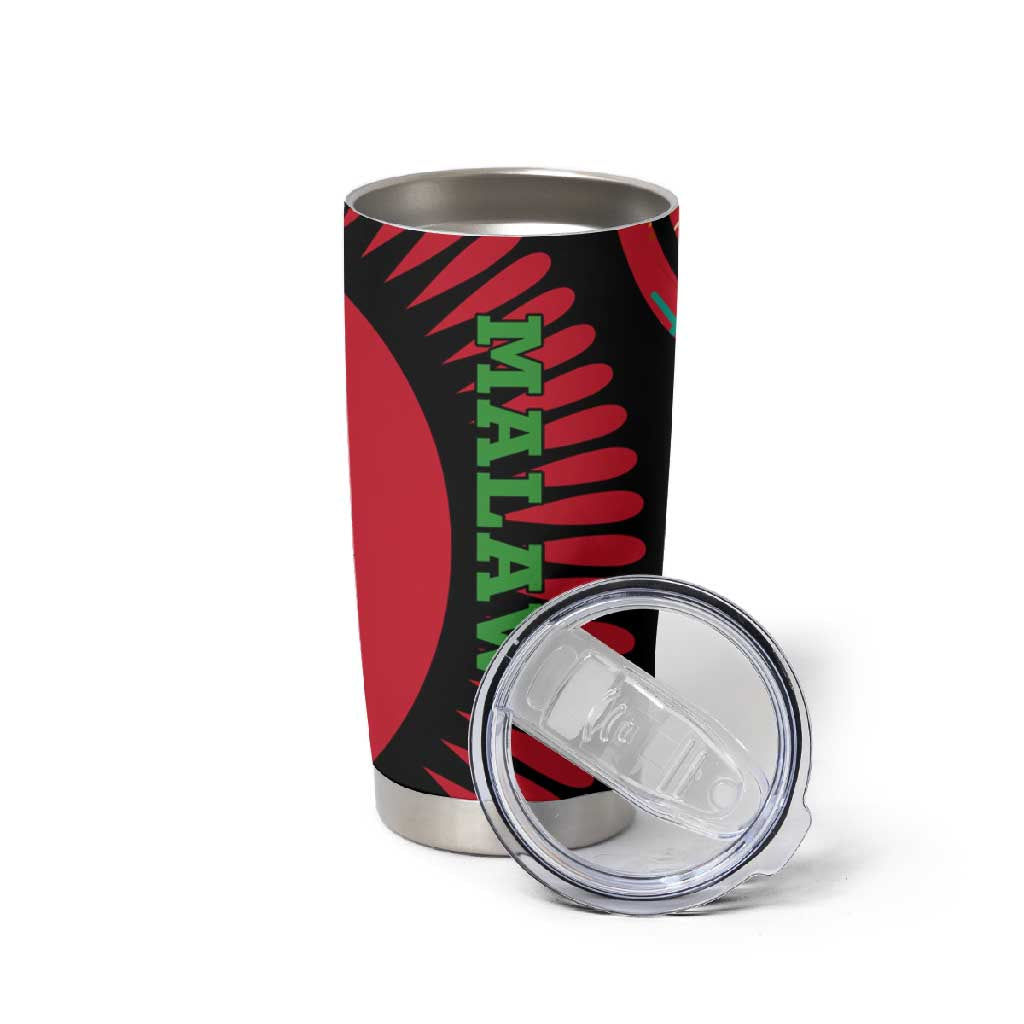 Malawi Patterns African Tumbler Cup Blended with Flag Colors and National Emblem