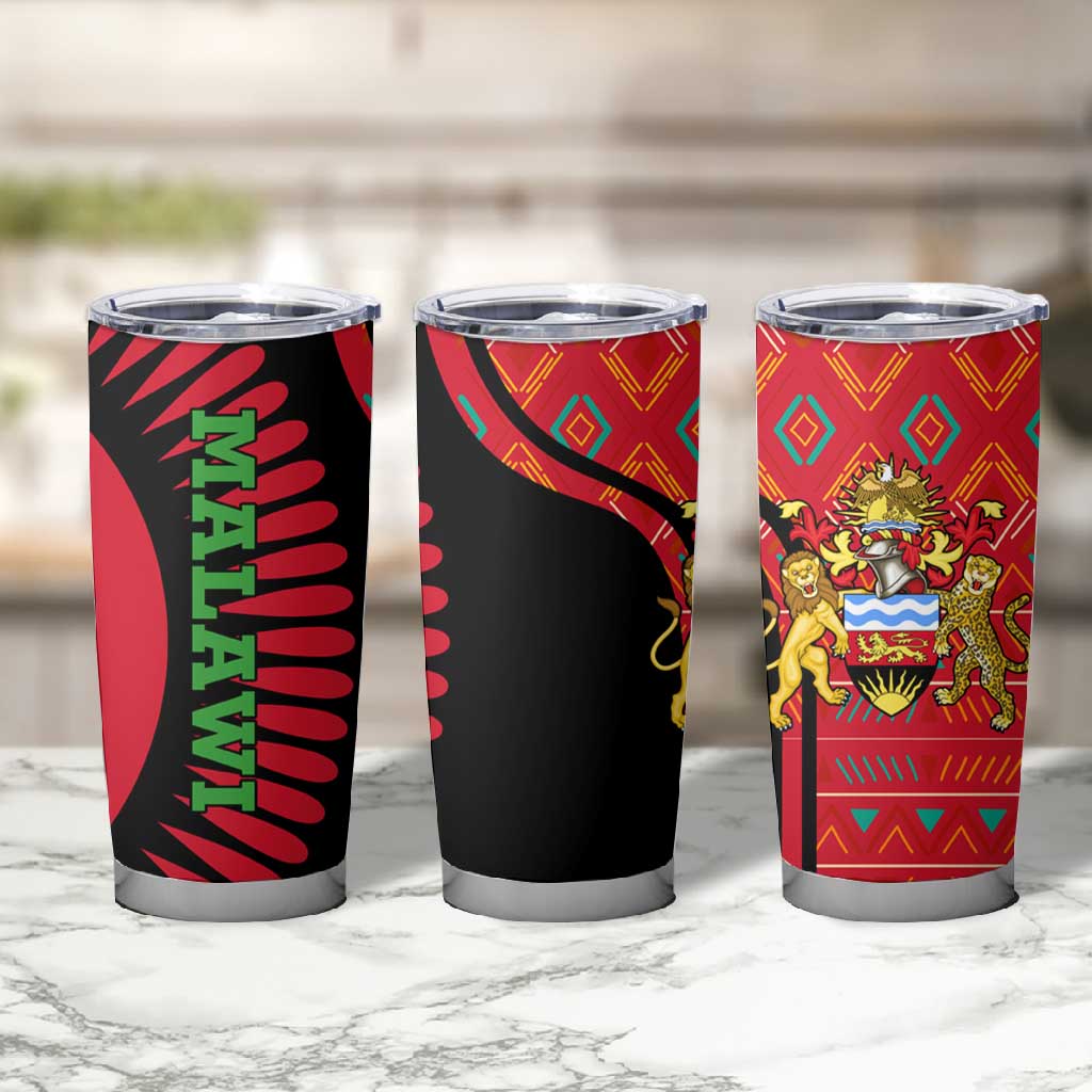 Malawi Patterns African Tumbler Cup Blended with Flag Colors and National Emblem