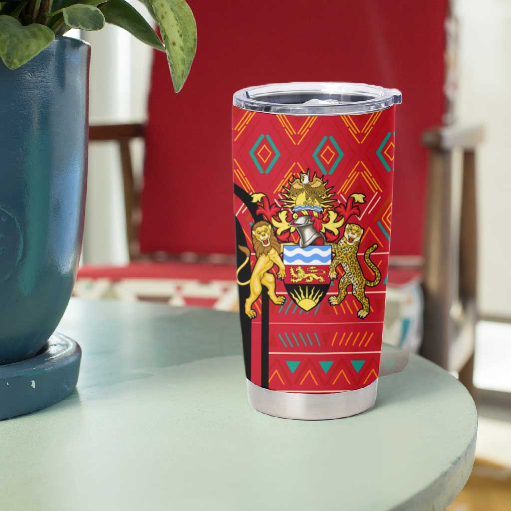 Malawi Patterns African Tumbler Cup Blended with Flag Colors and National Emblem