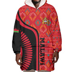 Malawi Patterns African Wearable Blanket Hoodie Blended with Flag Colors and National Emblem