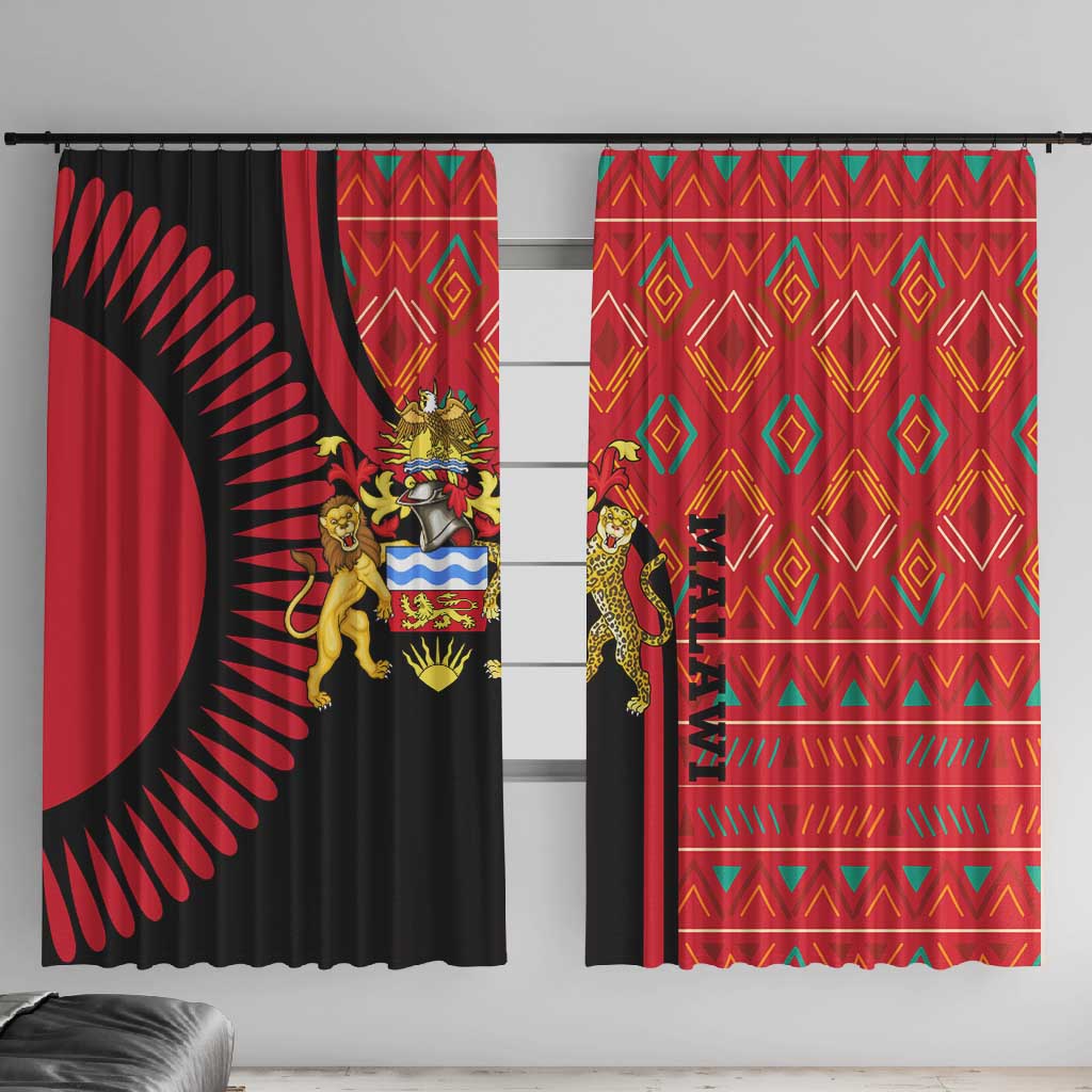 Malawi Patterns African Window Curtain Blended with Flag Colors and National Emblem