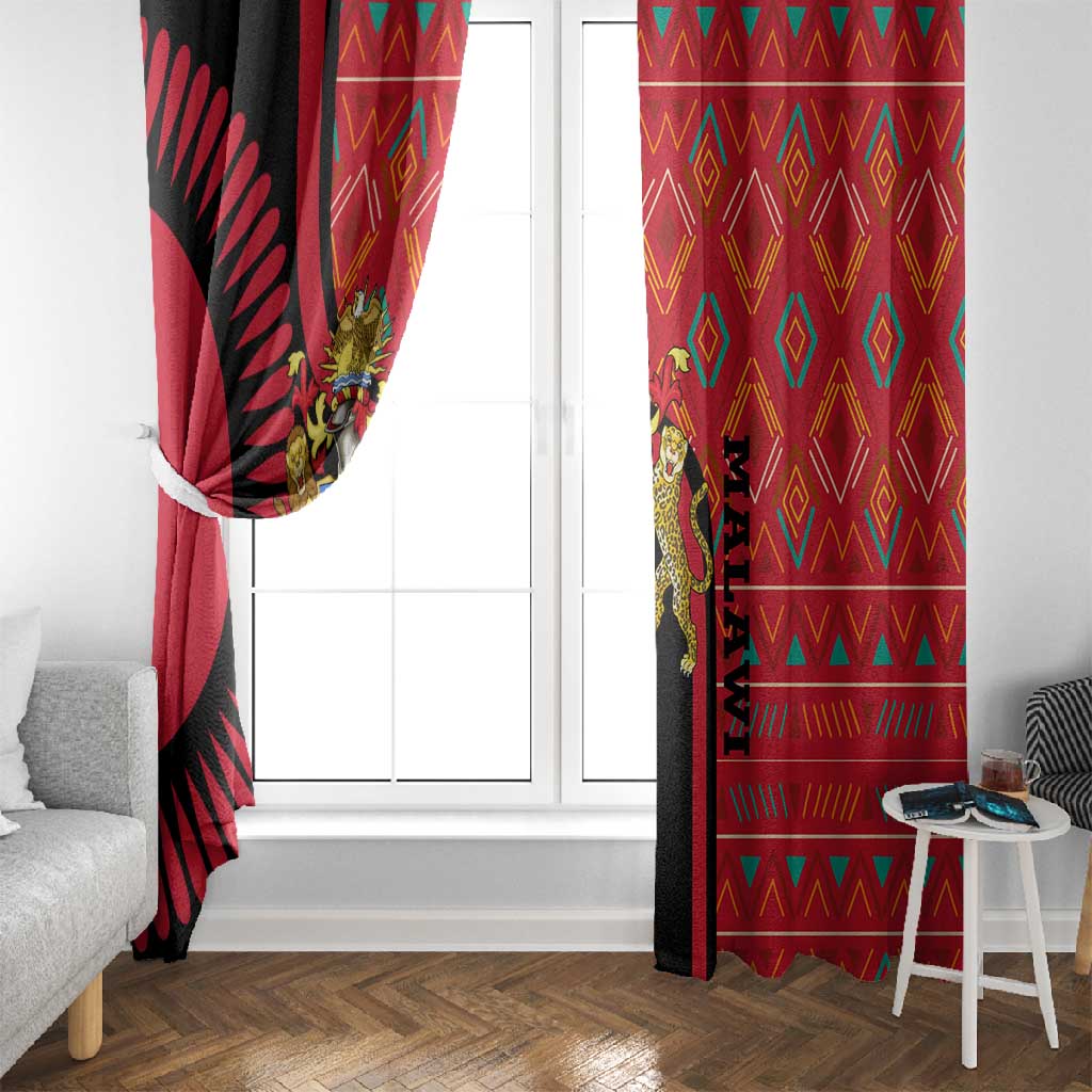 Malawi Patterns African Window Curtain Blended with Flag Colors and National Emblem