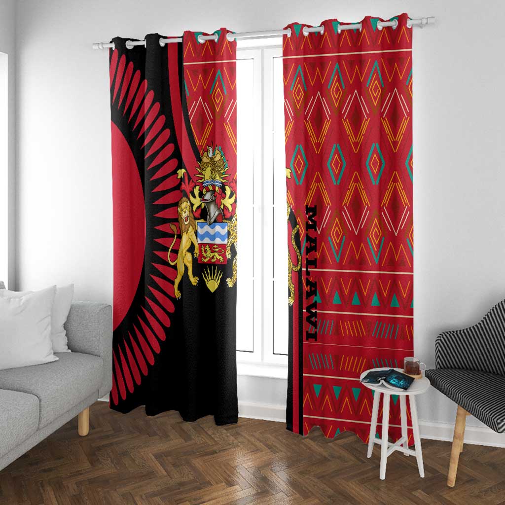 Malawi Patterns African Window Curtain Blended with Flag Colors and National Emblem