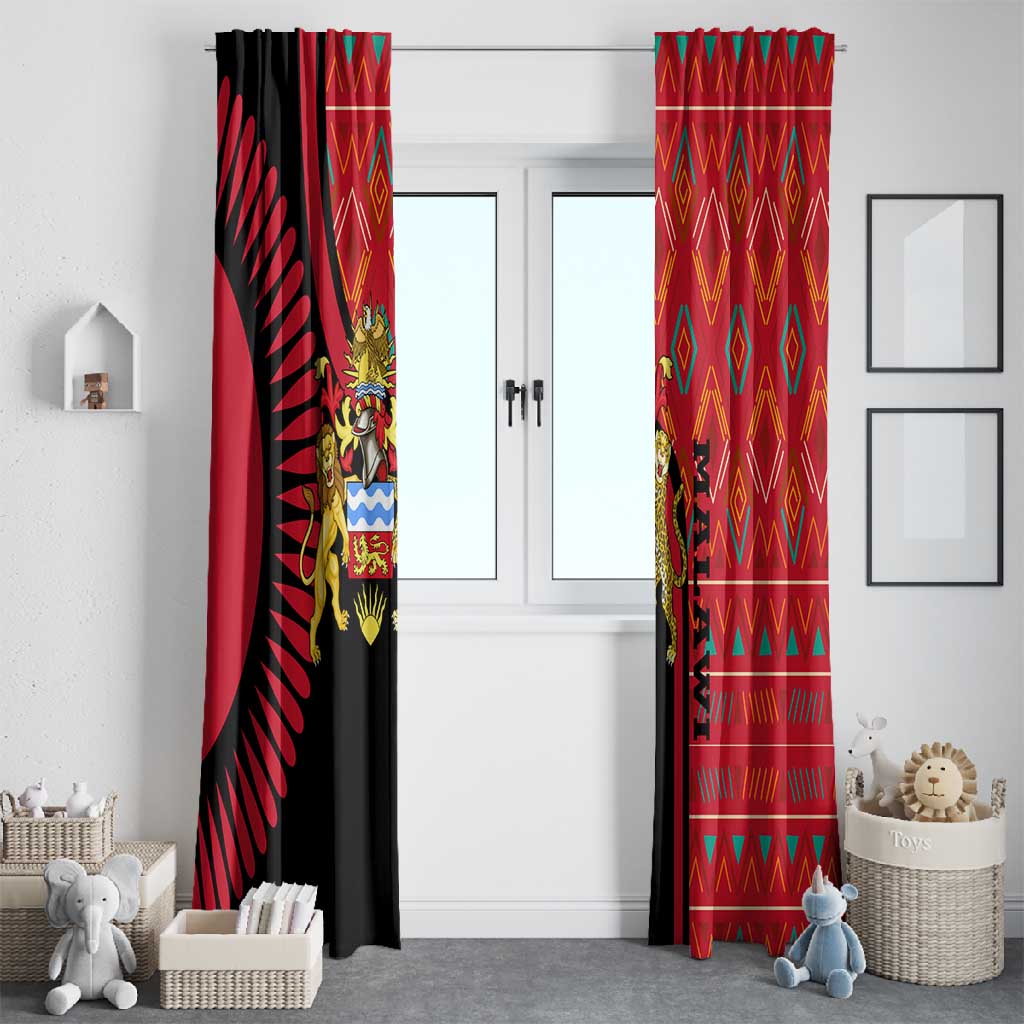 Malawi Patterns African Window Curtain Blended with Flag Colors and National Emblem