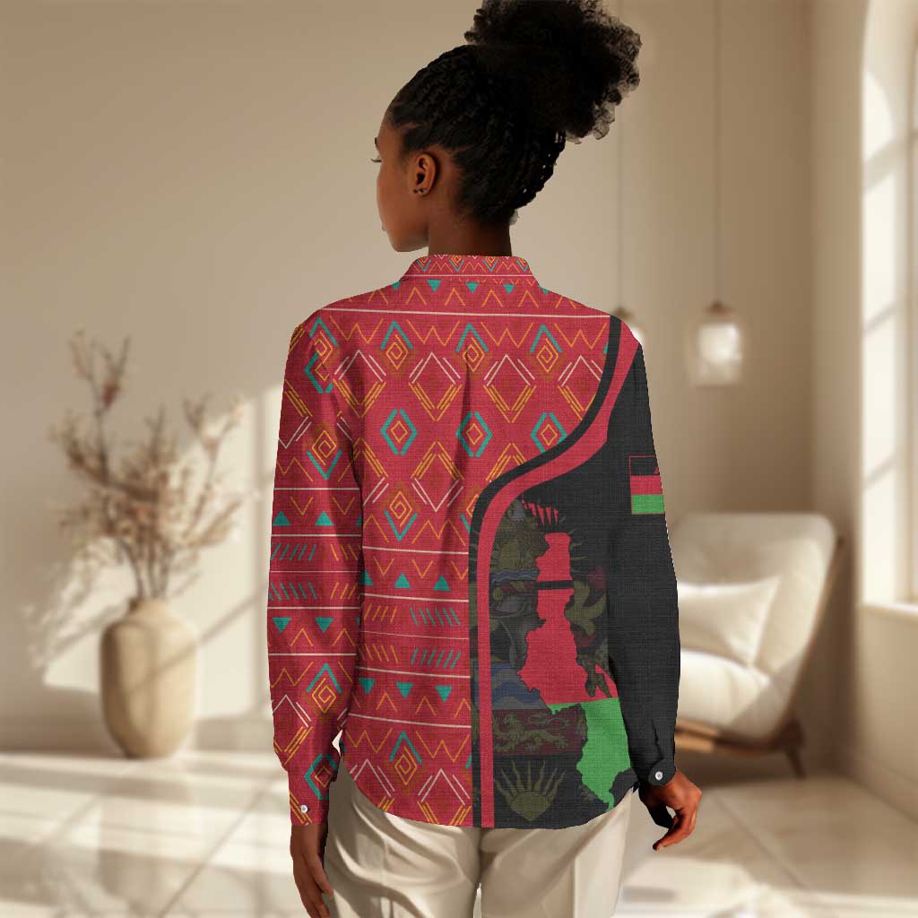 Malawi Patterns African Women Casual Shirt Blended with Flag Colors and National Emblem