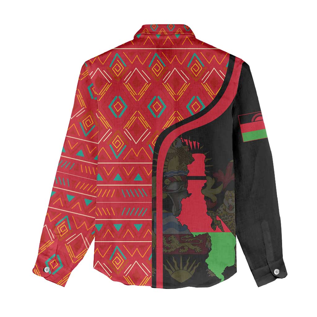 Malawi Patterns African Women Casual Shirt Blended with Flag Colors and National Emblem