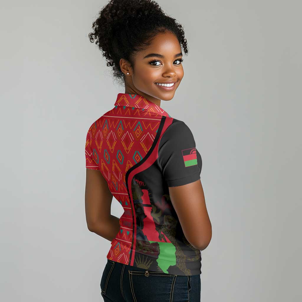Malawi Patterns African Women Polo Shirt Blended with Flag Colors and National Emblem