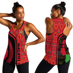 Malawi Patterns African Women Racerback Tank Blended with Flag Colors and National Emblem